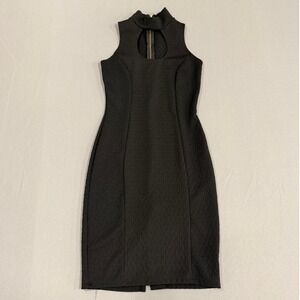 Black Sleeveless Mock Neck Cutout‎ Keyhole Zipper Dress Sheath Midi Size M